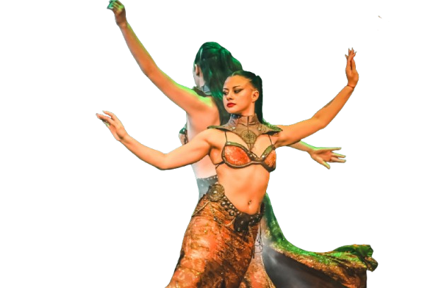 Bailarinas de ANED con vestuario naranja durante la muestra